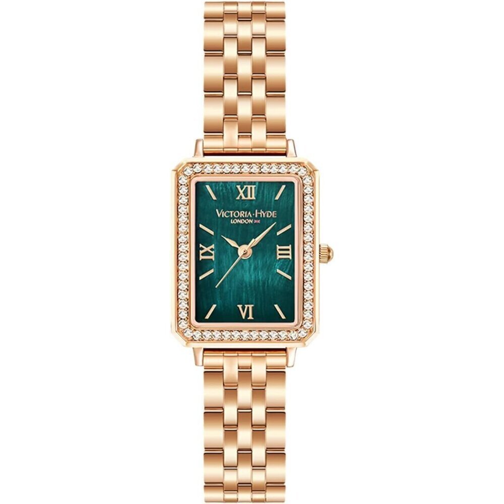 VICTORIA HYDE Womens Elegant Watch Green Mother of Pearl Dial Black Leather Band